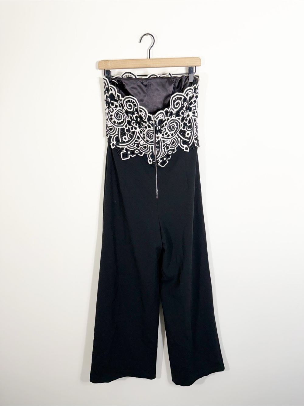 Lucian Matis Strapless Jumpsuit with Macrame Black White Size 6 - Picture 3 of 5